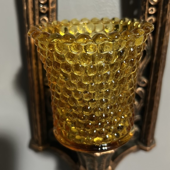 Vintage Dart Coppercraft MCM 70’s wall sconces amber glass votive candle holders - Picture 4 of 15